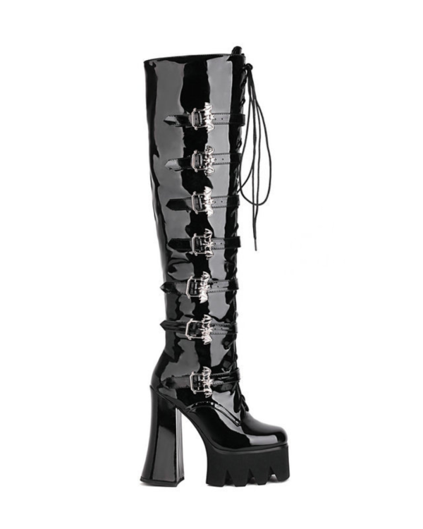Over-the-knee boots with buckled straps