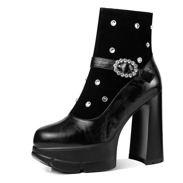 Suede sock-design ankle boots with rhinestones