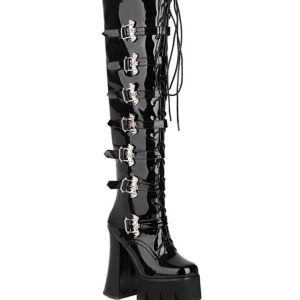 Over-the-knee boots with buckled straps