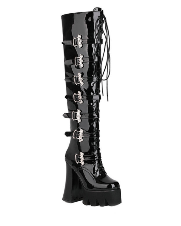 Over-the-knee boots with buckled straps