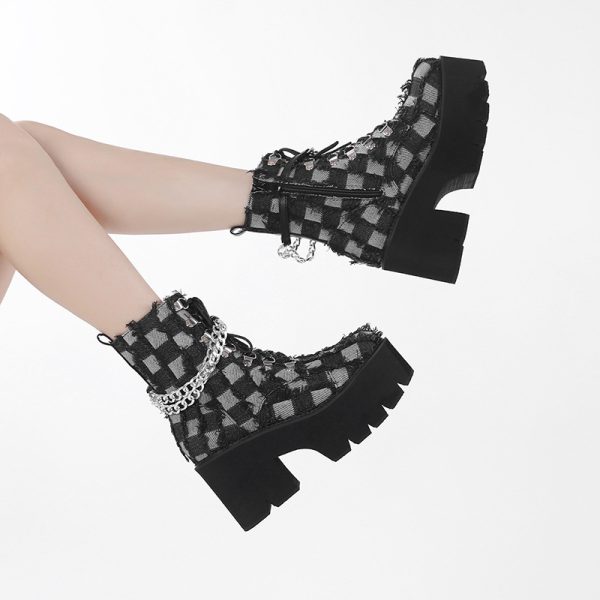 Checked Denim Ankle Boots
