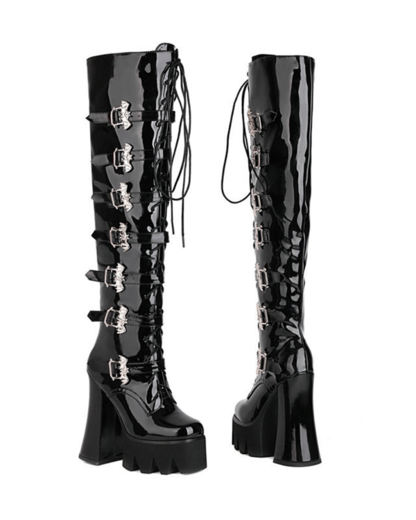 Over-the-knee boots with buckled straps