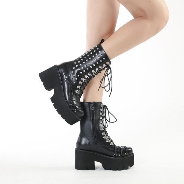 Silver-Studded Mid-Calf Boots