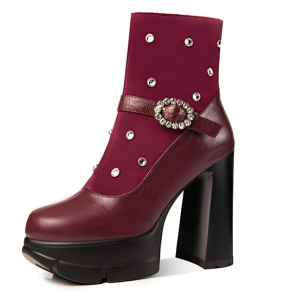 Suede sock-design ankle boots with rhinestones