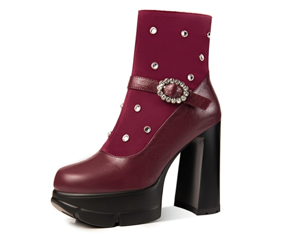 Suede sock-design ankle boots with rhinestones