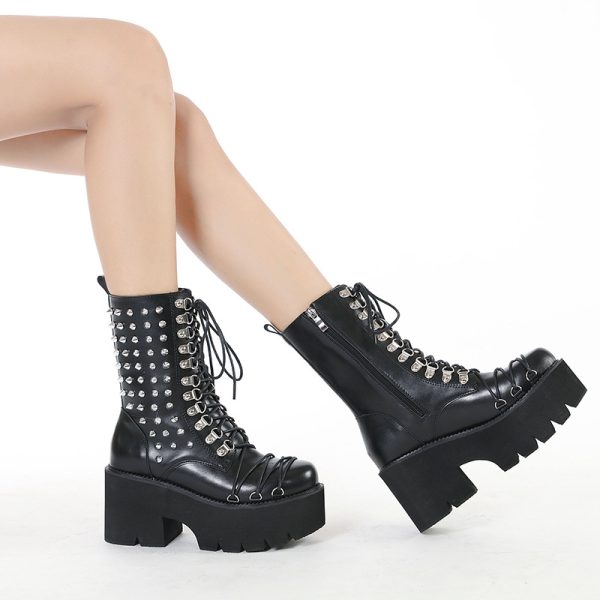 Silver-Studded Mid-Calf Boots