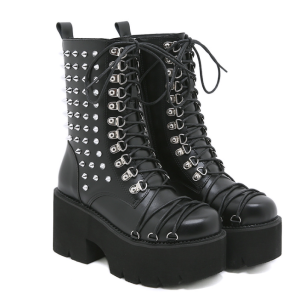 Silver-Studded Mid-Calf Boots