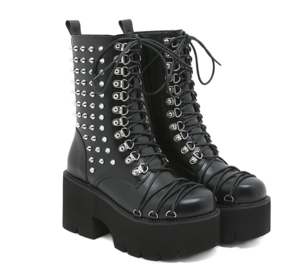 Silver-Studded Mid-Calf Boots