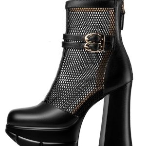 Ankle platform boots with a mesh design