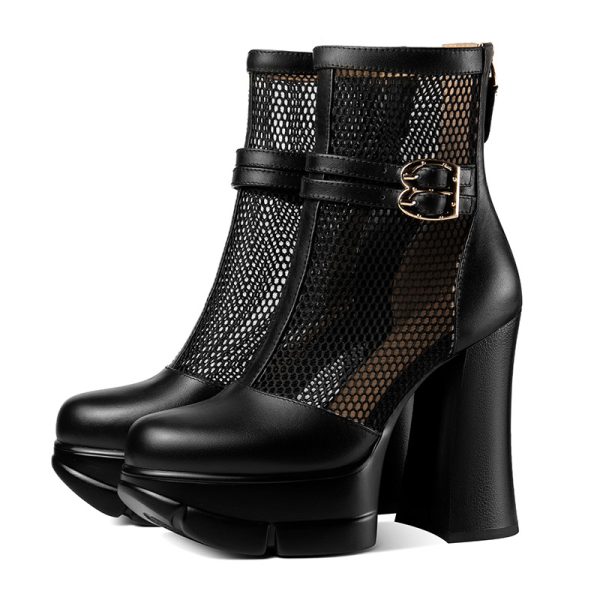 Ankle platform boots with a mesh design
