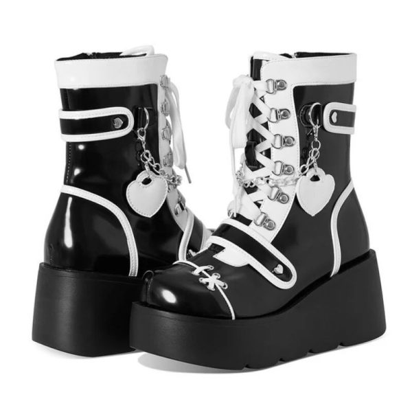 Black retro wedge boots