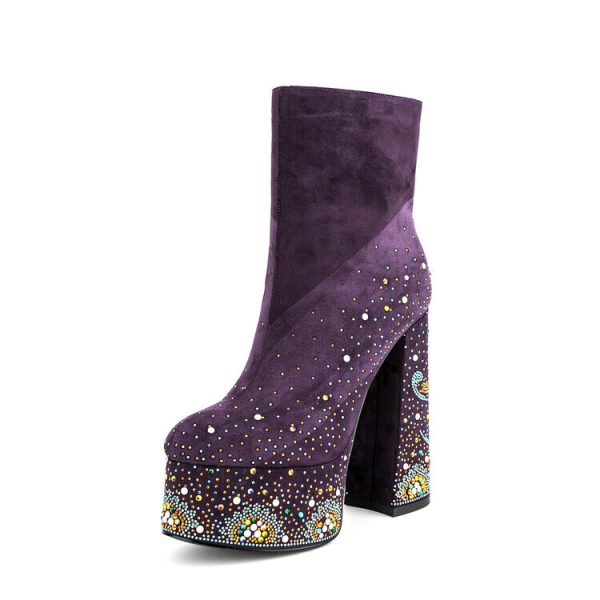 Suede platform ankle boots with sparkly details