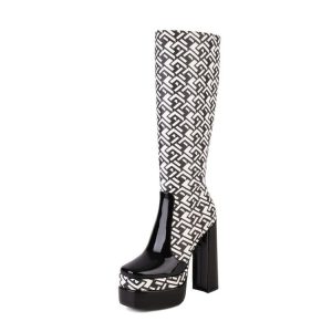 Monochrome Maze Knee-High Boots