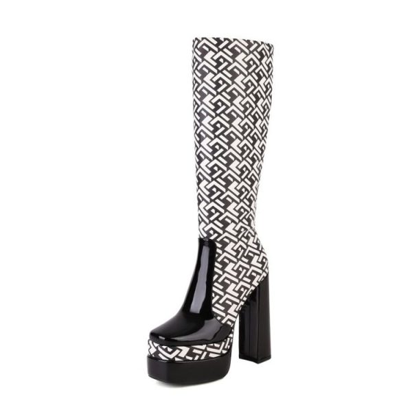 Monochrome Maze Knee-High Boots