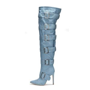 Pointy-toe thigh high boots