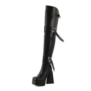 Brown thigh-high boots