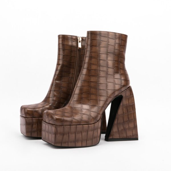 Crocodile-embossed platform ankle boots