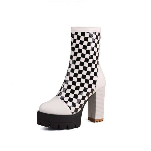 Checked-Design Boots