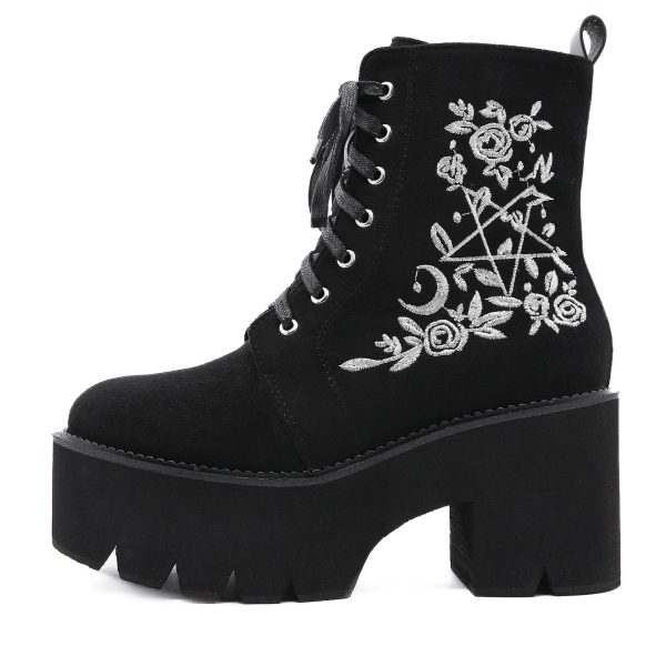 Ankle suede boots with embroidered design on the side
