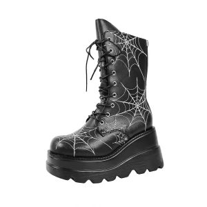 Mid calf platform boot with spider web design