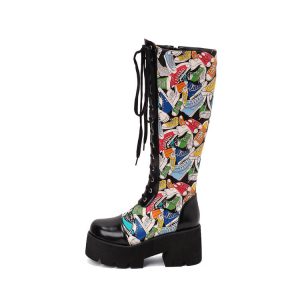 Colorful Design Knee-high Platform Boots
