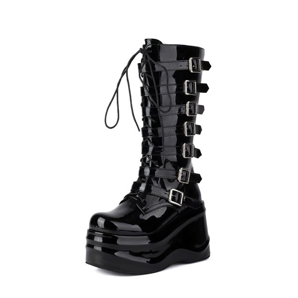 Wedge retro-feel mid-calf boots