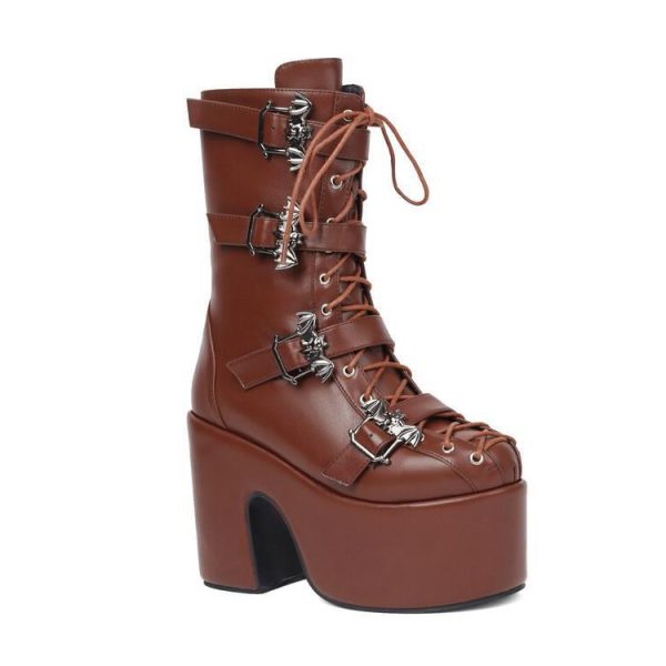 Buckled mid-calf punk boots