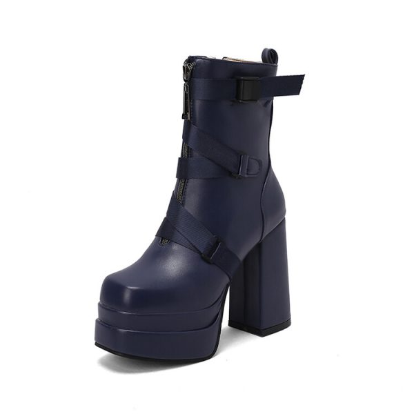 Platform ankle boots with straps at the front