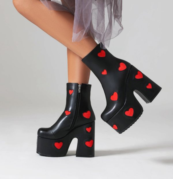 Platform Ankle Boots with love heart details