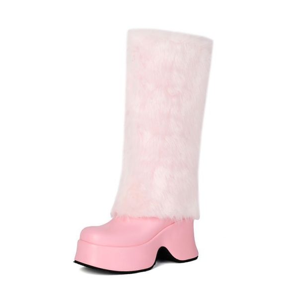 Fur knee-high boots