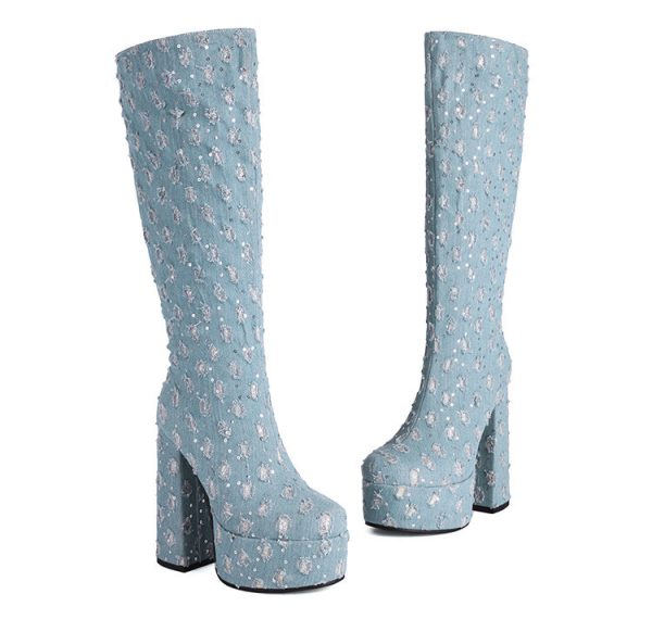 Denim Knee-High Boots