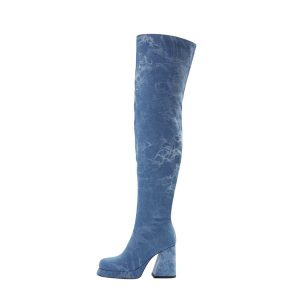Soft denim thigh high boots