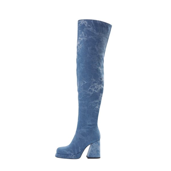 Soft denim thigh high boots