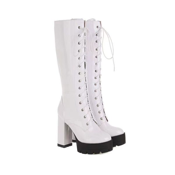 Red knee-high platform boots