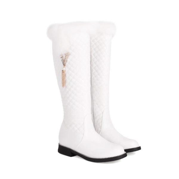 Quilted-design knee high boots