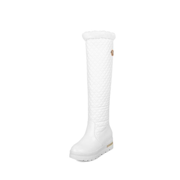 Quilted-design knee high boots