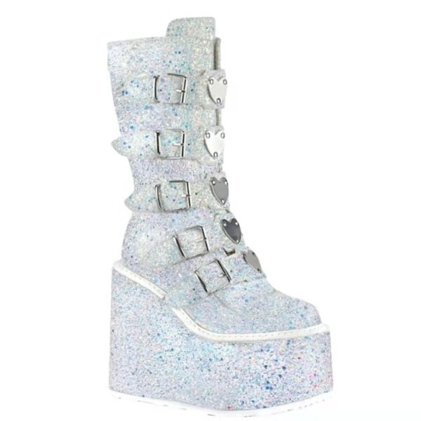 Shimmering goth-punk wedge boots