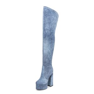Marbled thigh-high boots