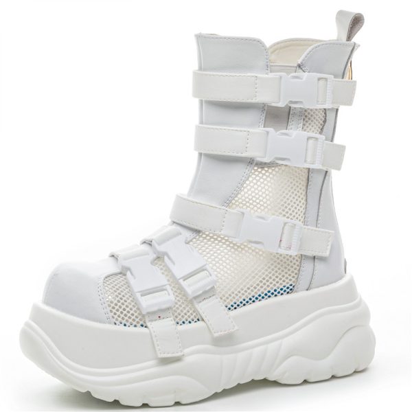 Fashionable white combat boots