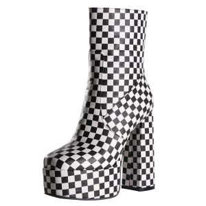 Checked ankle boots