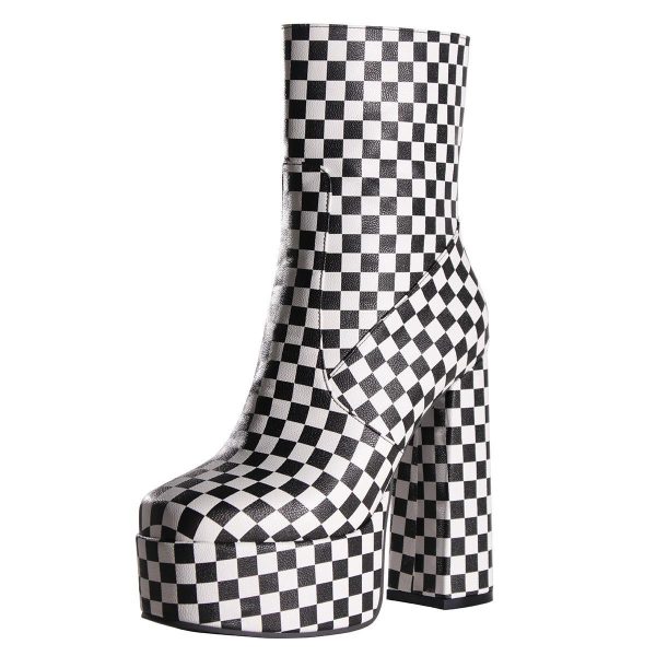 Checked ankle boots