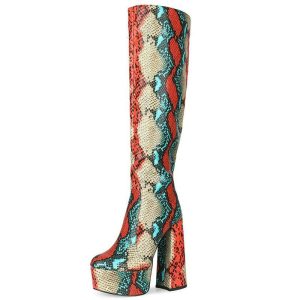 Snake-print platform boots