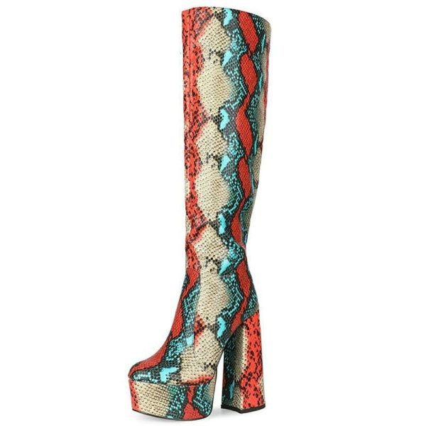 Snake-print platform boots