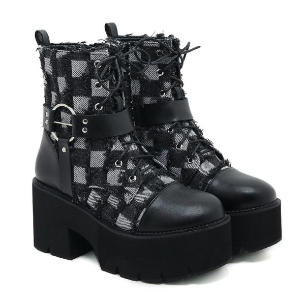 Checked denim ankle boots