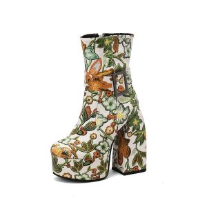 Ankle boots with floral design