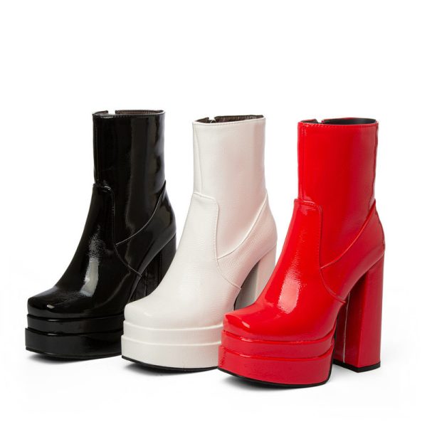 Glossy platform ankle boots
