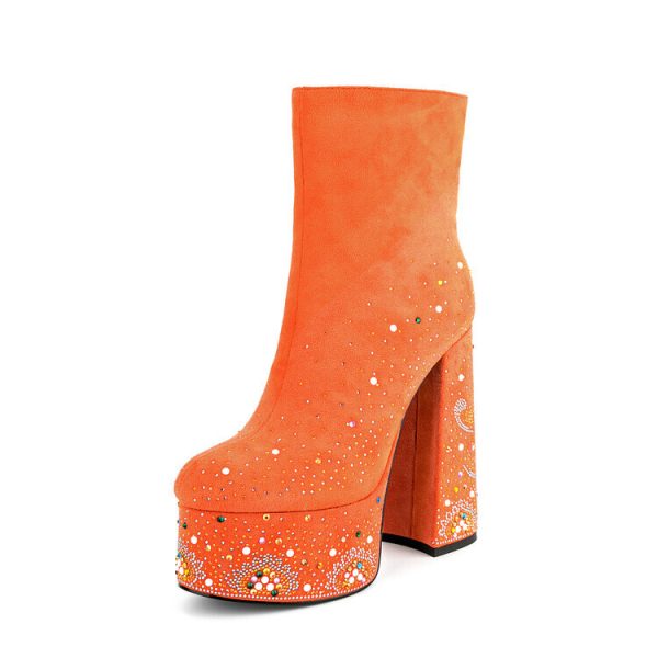 Suede platform ankle boots with sparkly details