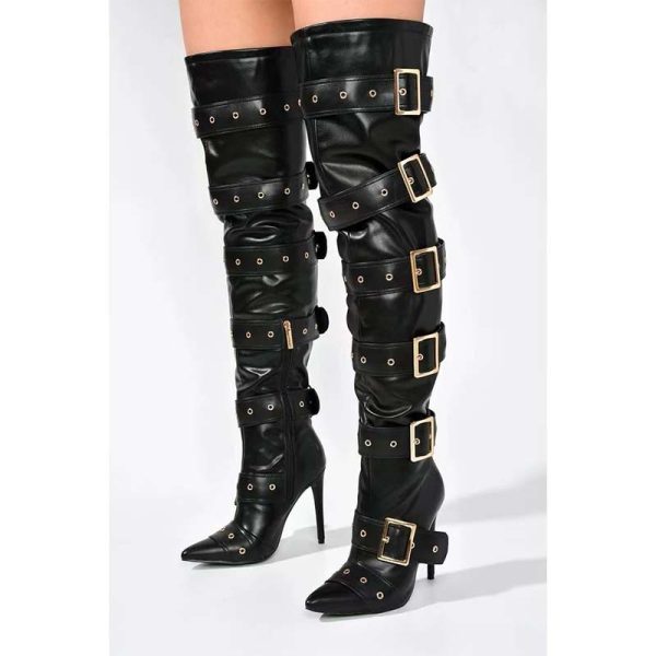 Pointy-toe thigh high boots