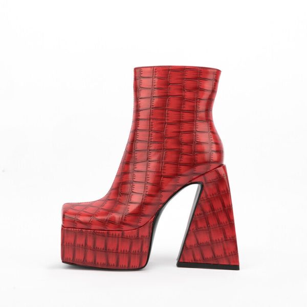 Crocodile-embossed platform ankle boots
