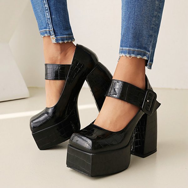Box-Toe Platform Pumps